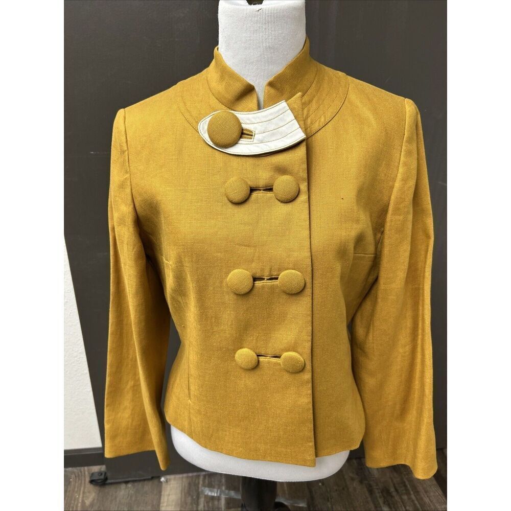 Etcetera Mustard Yellow 100% Linen Double Button Mod Blazer Jacket
